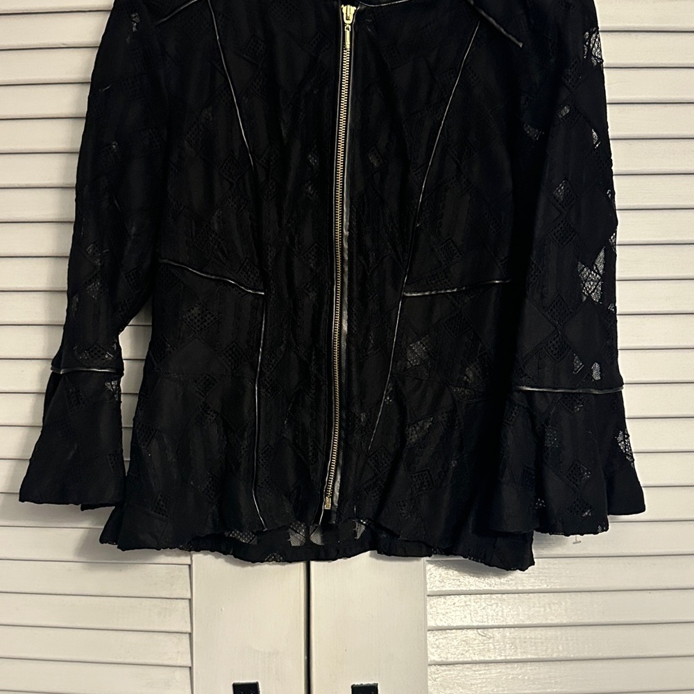 INC International Concepts Black lace faux leather trim jacket